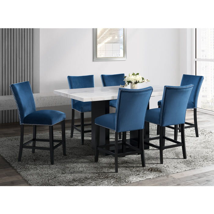 Valentino White 5PC Dining Set-Table & Four Blue Chairs - In Home Furniture (San Antonio, TX)