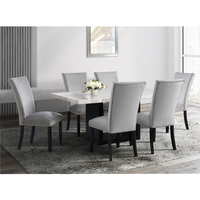 Valentino White 5PC Dining Set-Table & Four Grey Chairs - In Home Furniture (San Antonio, TX)
