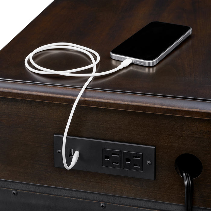 Wagner Chairside Table with USB in Cherry - In Home Furniture (San Antonio, TX)