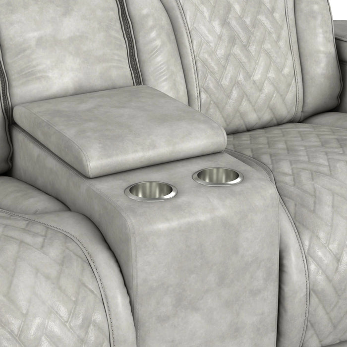 Prime Time P3 3PC Living Room Set with 7 Colors LED in Leather Gel Light Grey-Sofa, Loveseat & Recliner