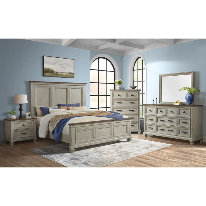 Farmington Panel Bed in Medium Brown and Washed Stone