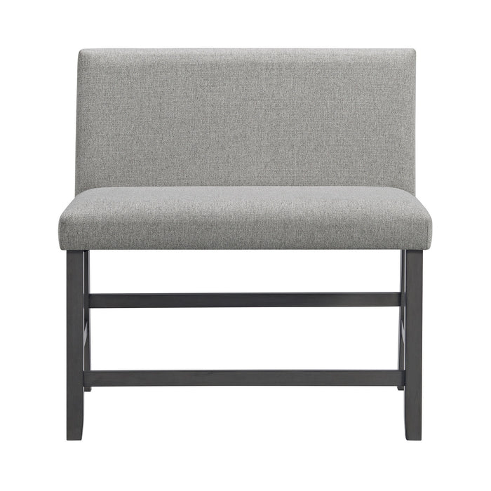 Seneca Counter Bench with Upholstered Back and Grey Fabric
