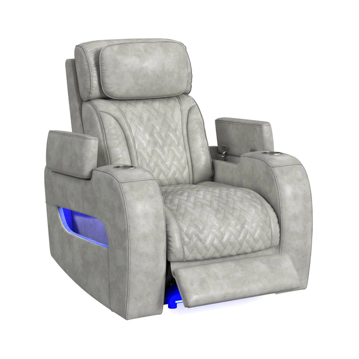 Prime Time P3 3PC Living Room Set with 7 Colors LED in Leather Gel Light Grey-Sofa, Loveseat & Recliner