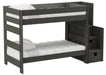 Elements International Cali Kids Twin over Twin Bunk Bed with Staircase in Sleek Gray image