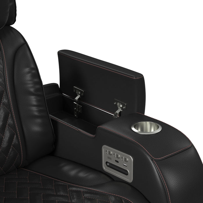 Prime Time P3 Living Room Set in Jett Black with Red Stitching