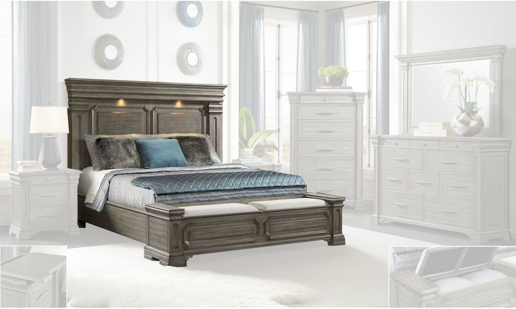 Elements International Kings Court Queen Storage Bed in Grey image