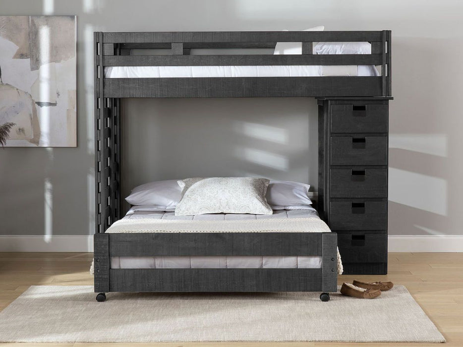 Elements International Vista Twin over Full Basic Loft Bed with Bookcase in Grey
