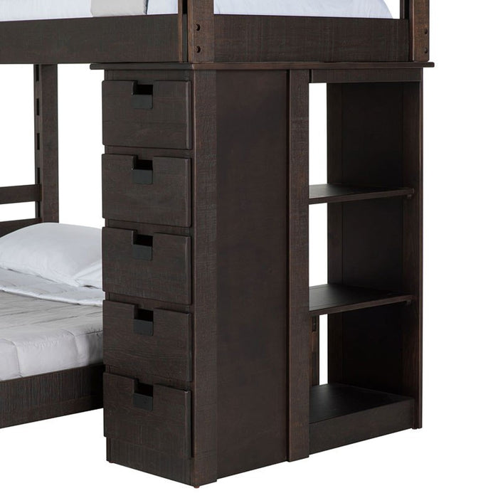 Elements International Vista Twin over Full Basic Loft Bed with Bookcase in Brown
