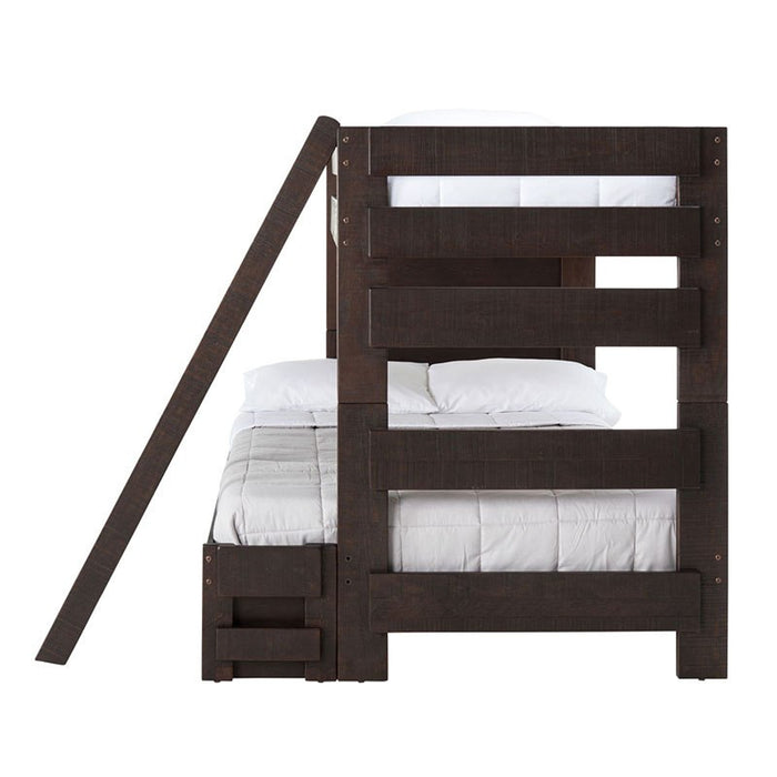 Elements International Vista Twin over Full Bunk Bed with Ladder in Brown